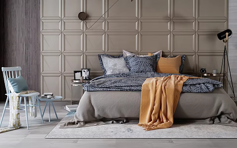 Modern Background Double Bed Double Bed 3d model