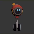Cartoon Robot Character with Red Hat Round Orange Body Blue Eyes and Wheel Base
