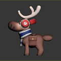 Cute Cartoon Reindeer Character Wearing Red Headphones Blue And White Striped Scarf With Brown Bag