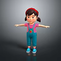 Cartoon Girl In Red Striped Shirt Blue Overalls With Red Headband Pigtails And Arms Outstretched