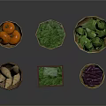 Fresh Vegetables and Fruits in Woven Baskets Displayed on Dark Background