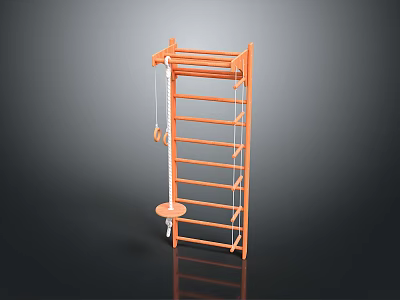 Orange Ladder Structure Fitness Equipment With Hanging Components And Small Platform 3d model