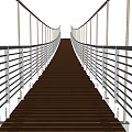 Modern Landscape Bridge Featuring Wooden Deck Metal Railings And Rope Structures 3d model