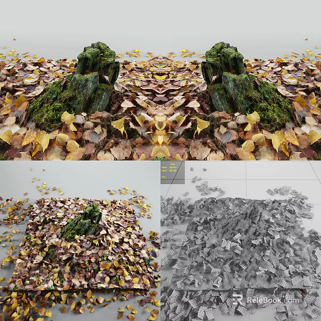 Natural Garden Ornament With Fallen Leaves Moss Covered Tree Stumps And Symmetrical Design 3d model 