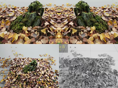 Natural Garden Ornament With Fallen Leaves Moss Covered Tree Stumps And Symmetrical Design 3d model