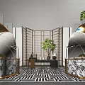 Modern Luxury Hotel Lobby Interior With Marble Reception Desks And Warm Lit Decorative Partition Screens