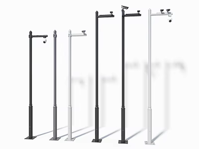 Surveillance Pole Components With Various Designs And Camera Mounting Features 3d model
