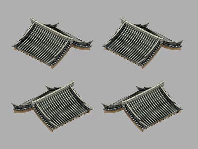Traditional Chinese Ancient Architectural Roof Featuring Curved Eaves And Patterned Tiles 3d model