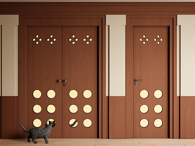 Middle Ancient Double Door Solid Wood Swing Door Glass Double Door Single Door Hole Door 3d model