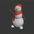 Plush Snowman Toy With Red Hat Red Scarf Smiling Face And Stick Arms