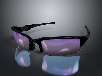 Stylish Black Frame Sunglasses With Purple Lenses And Reflective Modern Design 3d model