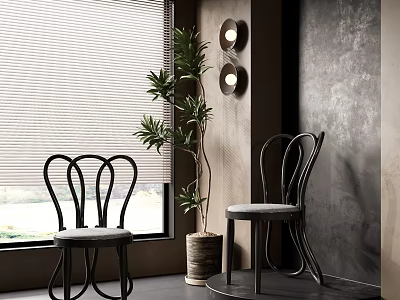 Modern Leisure Chairs With Curved Backrest In Room With Window Blinds Green Plant And Wall Lamps 3d model