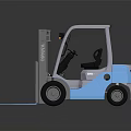 Blue and White Industrial Forklift with Hydraulic Mast Forks and Cab