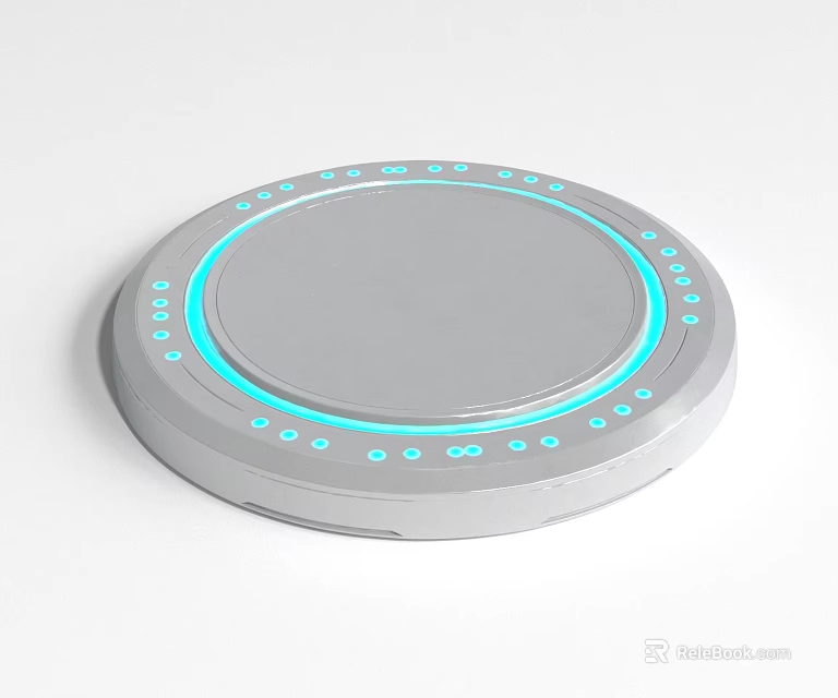 Round Silver Device With Blue LED Lights And Circular Platform Design 3d model 