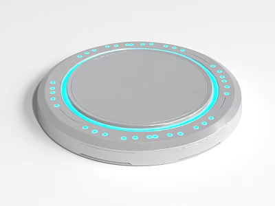 Round Silver Device With Blue LED Lights And Circular Platform Design 3d model