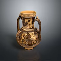 Sculpted Two Handled Vase With Intricate Tan And Black Patterns