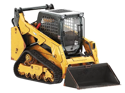 Yellow Track Loader With Black Tracks Front Bucket And Transparent Cab 3d model