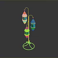 Gold Decorative Floor Lamp With Three Green Glass Lanterns
