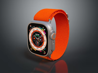 Modern Smartwatch With Orange Strap And Multicolor Functional Dial Display For Daily Use 3d model
