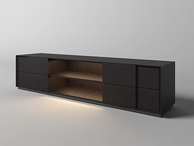 Dark Modern TV Stand With Drawers Cabinets Open Shelves And Bottom Lighting 3d model