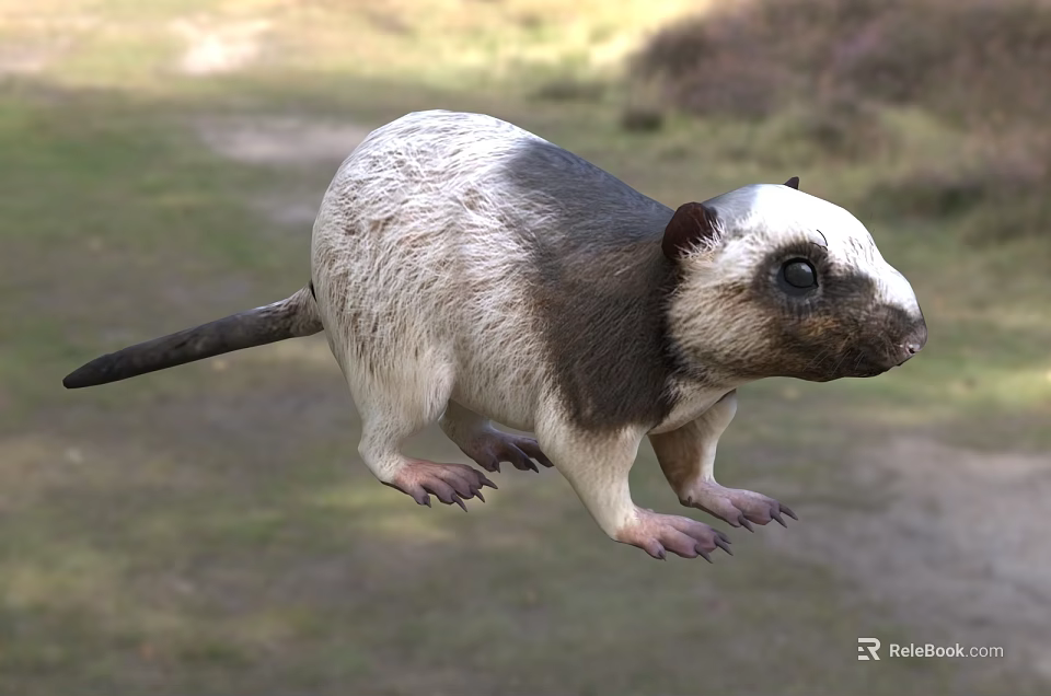 Gray And White Reptile With Short Limbs And Tail In Grassy Natural Habitat 3d model 