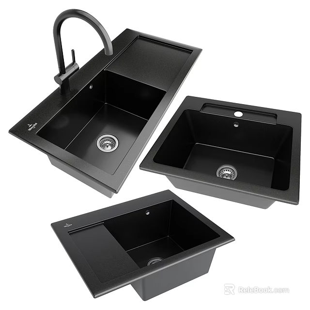 Black Modern Kitchen Sink With Different Single Bowl Designs For Home Use 3d model 