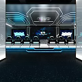 Modern Internet Cafe Interior With High Tech Lighting And Gaming Workstations Setup 3d model