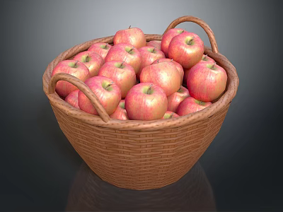 Fresh Ripe Red Apples Filled in Wicker Basket on Dark Surface 3d model