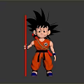 Spiky Black Hair Game Movie Character In Red Outfit With Black Belt And Red Staff