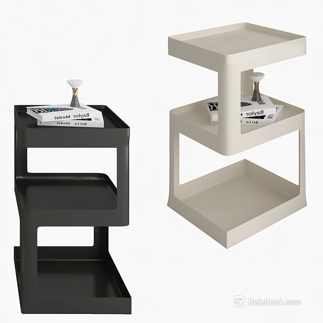 Modern Minimalist Black and Beige Two Tiered Side Tables with Storage Design 3d model