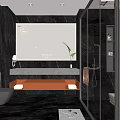 Sleek Modern Bathroom Interior Featuring Backlit Mirror Glass Shower Marble Vanity And Gray Tile Floor