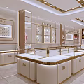 Elegant Luxury Jewelry Store Interior With Bright Lighting Glass Display Cases And Golden Accents