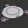 Innovative Circular Platform Design With Blue Circular Lines And Four Cylindrical Devices 3d model