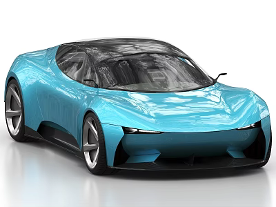 Blue Futuristic Sports Car With Sleek Body Transparent Roof And Modern Design 3d model