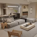 Modern Basement Interior With Sectional Sofa And Coffee Table 3d model