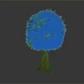 Lush Green Round Crown Tree with Distinctive Red Trunk on Neutral Gray Background