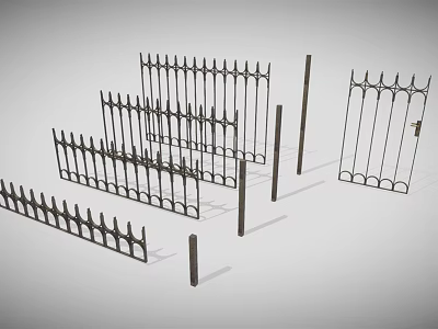 Wrought Iron Railings With Spiked Top Sections Posts And Gate Design 3d model