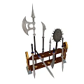 Medieval Weapons Display Stand With Spear Axe Shield And Decorative Swords 3d model
