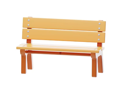 Yellow Wooden Landscape Bench With Simple Design And Smooth Backrest Planks 3d model