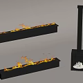 Modern Black Metal Fireplace With Linear Flames And Vertical Chimney Design
