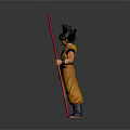 Dragon Ball Anime Character Goku in Orange Blue Outfit with Black Hair and Red Staff