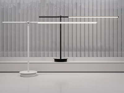 Modern Minimalist White And Black Desk Lamps With Slim Adjustable LED Arms And Window Blinds Urban View 3d model