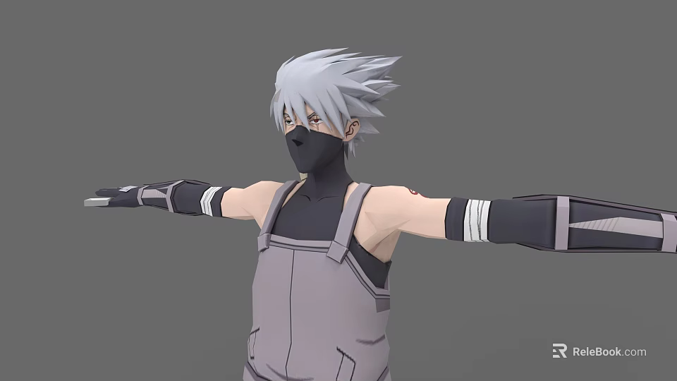 Game Movie Character 3D Model Design Spiky Silver Hair Black Mask Gray Overalls Arm Wraps 3d model 