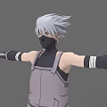 Game Movie Character 3D Model Design Spiky Silver Hair Black Mask Gray Overalls Arm Wraps