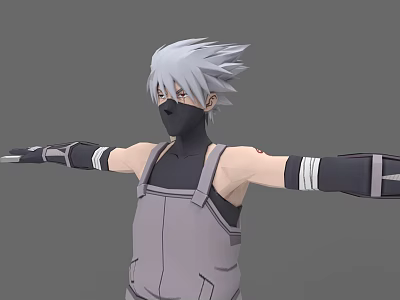 Game Movie Character 3D Model Design Spiky Silver Hair Black Mask Gray Overalls Arm Wraps 3d model