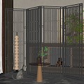 New Chinese-style screen metal screen partition 3d model