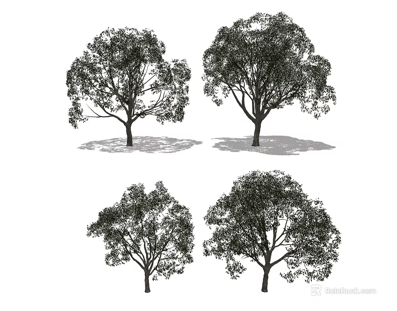 Four Arbor Silhouettes With Different Shapes And Black White Artistic Design 3d model 