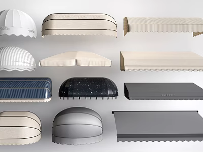Various Awnings with Different Designs Colors and Styles Including Dome and Flat Shapes 3d model
