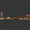 Delicious Assorted Food Platter With Donuts Sandwiches Hot Dogs Salad Shrimp Skewers And Pink Drink