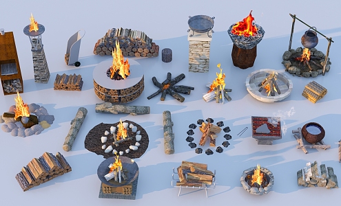 Modern bonfire brazier firewood pile 3d model